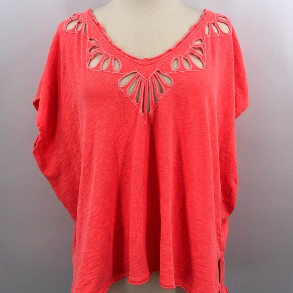 Free People Tops - Free People Neon Peach V-Neck Top